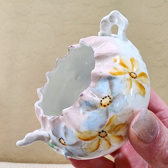 1900's Dainty Antique Hand Painted Daisy Flower Pinch Top Hair Catch Bowl Vanity - Picture 17 of 17